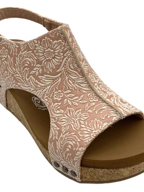 Very G Shoes - Very G Pink Floral Cutout Tooled Leather Wedge Sandals